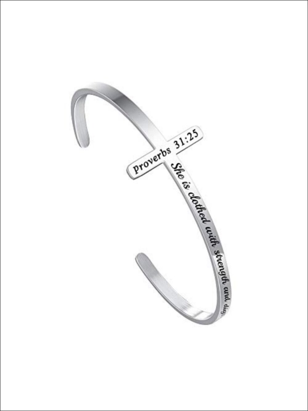Silver Cross Bracelet Cuff Bangle 316L Stainless Steel Religious Christian Gift